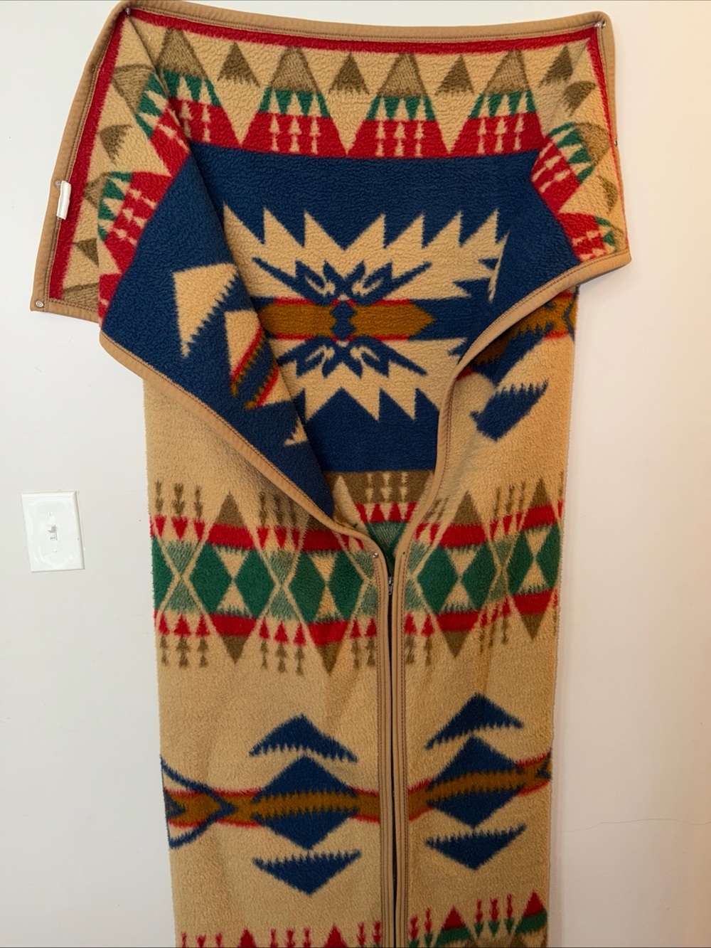 Biederlack Southwest Aztec Long Cuddle Wrap Zipper Snaps Wearable Wrap USA 50x60